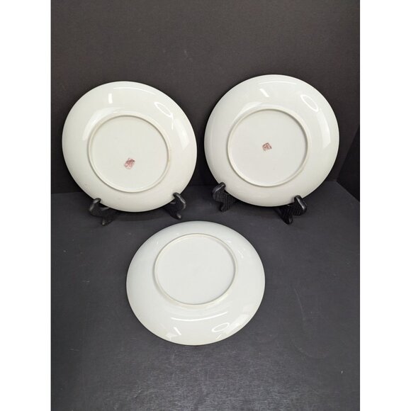 Norleans Japan 8 1/4 " Snack Plate Orange Poppy Flower Design Set of 3 No Cups - Picture 6 of 8